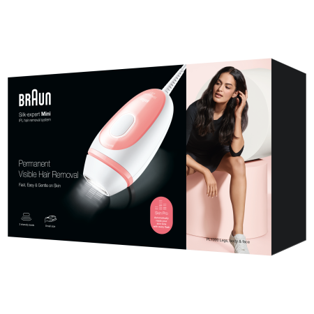 Epilator IPL Braun IPL Silk·expert Mini PL1000, SensoAdapt, 300.000 impulsuri, 3 niveluri de intensitate, corp si fata, Alb/Roz [3]