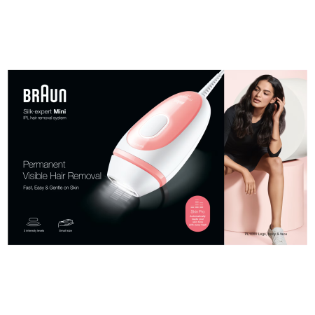 Epilator IPL Braun IPL Silk·expert Mini PL1000, SensoAdapt, 300.000 impulsuri, 3 niveluri de intensitate, corp si fata, Alb/Roz [2]