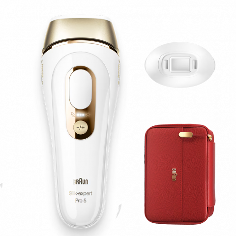 Epilator IPL Braun Silk-expert PRO 5 PL5160 senzor automat & continuu skin pro 2.0, 400.000 impulsuri, 10 niveluri de intensitate, 125 de impulsuri pe minut, cap de precizie, trusa de voiaj, alb/auriu [1]