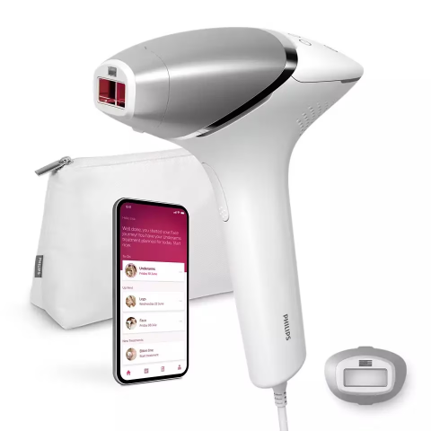 Epilator IPL - Epilator IPL Philips Lumea Seria 8000 BRI940/00, Senzor Smartskin, tehnologie SenseIQ, conectare la aplicatie, utilizare cu fir, 450.000 impusuri, accesoriu corp, Alb/Argintiu