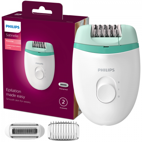 Ingrijire Personala - Epilator Philips Satinelle BRE245/00, 2 viteze, cap de epilare lavabil, 2 accesorii, Alb