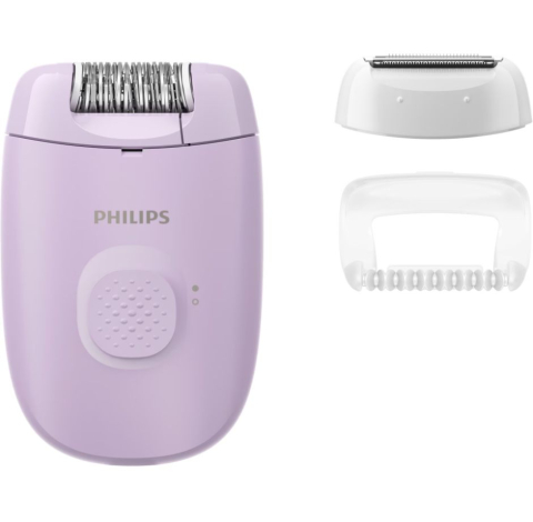 Ingrijire Personala - Epilator Philips Seria 2000 BRE237/00, 1 setare de viteza, cap de epilare lavabil, 2 accesorii pentru corp si zone sensibile, lumina LED, Lila