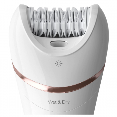 Epilator umed si uscat Philips BRE740/10, 9 accesorii, 32 pensete, utilizare fara fir, 2 setari viteza, opti-light, discuri ceramice, Alb [4]