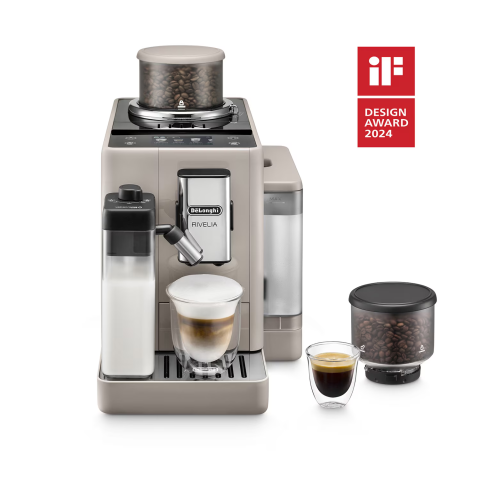 Espressor automat De’Longhi Rivelia EXAM440.55.BG, 18 bauturi, 2 recipiente pentru boabe, Tehnologie Bean Adapt, Carafa de lapte cu tehnologie LatteCrema, 1450W, 19 bar, Bej [1]