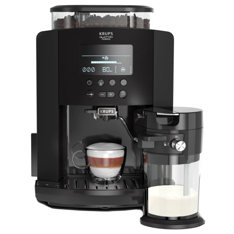 ESPRESSOARE SI CAFETIERE - RESIGILATE - Espressor automat Krups Arabica Latte EA819N10, 1450 W, 15 bari, 1.7 L, display, accesoriu pentru lapte, Negru