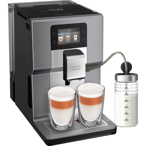 ESPRESSOARE SI CAFETIERE - RESIGILATE - Espressor automat Krups Intuition Preference+ EA875E10, 1450W, Accesoriu pentru spumarea laptelui, 15 bauturi, Ecran tactil, Tehnologie Quattro Force, Retete favorite, Argintiu