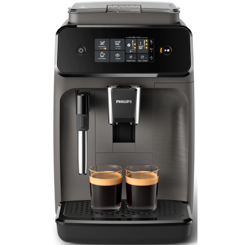 ESPRESSOARE SI CAFETIERE - RESIGILATE - Espressor automat Philips EP1224/00, 1500W, 2 bauturi, sistem clasic de spumare a laptelui, afisaj tactil, rasnita ceramica, compatibil cu filtrul Aqua Clean, gri casmir