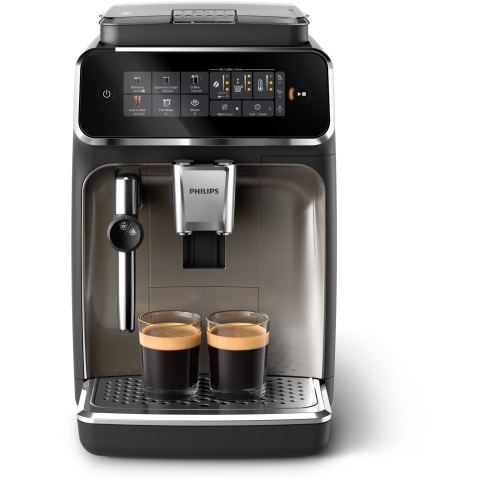 ESPRESSOARE SI CAFETIERE - RESIGILATE - Espressor automat Philips EP3326/90 seria 3300, sistem clasic de spumare, 5 tipuri de bauturi, ecran tactil intuitiv, tehnologie noua SilentBrew, aplicatie HomeID, negru/auriu