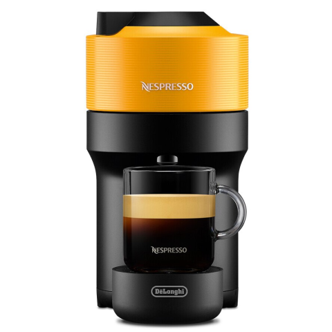 ESPRESSOARE SI CAFETIERE - RESIGILATE - Espressor Nespresso by De'Longhi Vertuo Pop ENV90.Y, 1260W, Extractie prin centrifuzie, Conectare telefon, 0.6L, Galben, set capsule degustare inclus
