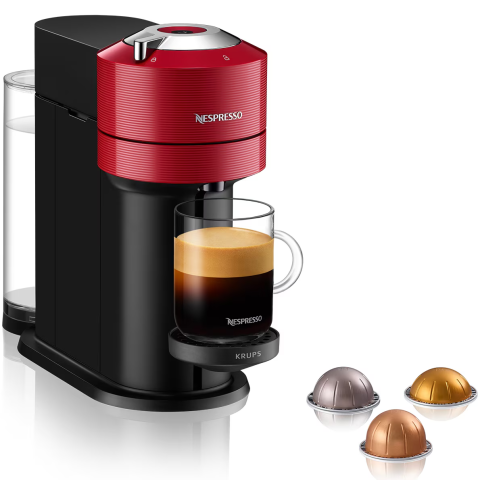 ESPRESSOARE SI CAFETIERE - RESIGILATE - Espressor Nespresso by Krups Vertuo Next XN910510, 1500W, 19 Bar, Centrifusion™, Conectare la telefon, 1.1L, Rosu, set capsule degustare inclus