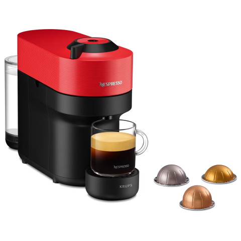 ESPRESSOARE SI CAFETIERE - RESIGILATE - Espressor Nespresso by Krups Vertuo Pop XN920510, 1500W, 19 Bar, Centrifusion™, Conectare la telefon, 0.6L, Rosu, set capsule degustare inclus