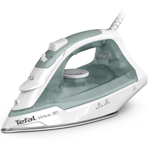 ELECTROCASNICE - RESIGILATE - Fier de calcat cu abur Tefal Virtuo FV2C42E0, 2000W, jet de abur 120 g/min, abur variabil 0-27 g/min, rezervor apa 240 ml, talpa ceramica, varf de precizie, sistem anticalcar, protectie antipicurare,