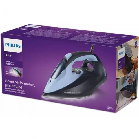 Fier de calcat Philips Azur DST7041/20, 2800W, debit de abur continuu de 50g/min si jet de abur de 250 g, talpa SteamGlide Elite, rezervor de 300ml si sistem de curatare automata cu rezervor integrat [1]