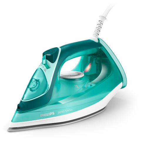 ELECTROCASNICE - RESIGILATE - Fier de calcat Philips DST3030/70, putere 2400W, jet continuu de abur 40g/min, culoare turcoaz, rezervor de apa 300ml, talpa ceramica, oprire automata.