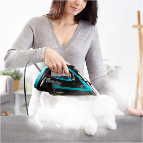 Fier de calcat Tefal Puregliss FV8066E0, 3000 W, abur variabil 50 g/min, Colector Micro Calc, Oprire automata, negru & albastru [2]