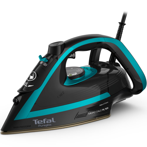 ELECTROCASNICE - RESIGILATE - Fier de calcat Tefal Puregliss FV8066E0, 3000 W, abur variabil 50 g/min, Colector Micro Calc, Oprire automata, negru & albastru