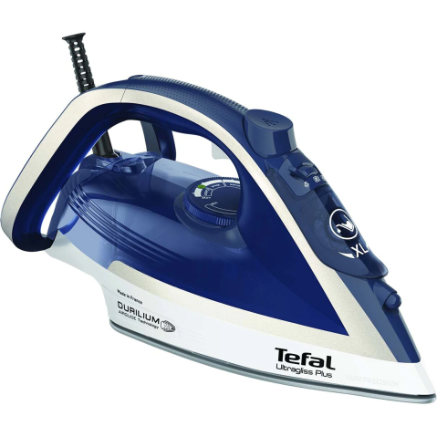 ELECTROCASNICE - RESIGILATE - Fier de calcat Tefal Ultragliss Plus FV6812E0, 2800W, jet de abur 260 g/min, abur variabil 0-50 g/min, alb/albastru
