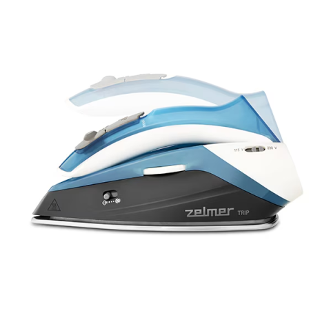Fier de calcat voiaj Zelmer ZIR0500, 1100W, abur continuu 15g /min, jet maxim 75 g/min, talpa inox, maner ajustabil, rezervor 60 ml, cablu 1.9 m, poate fi utlizat la 2 tipuri de voltaj, albastru [1]