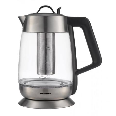 ESPRESSOARE SI CAFETIERE - RESIGILATE - Fierbator cu filtru de ceai Heinner HEK-TF18GX, 1.8 L, 5 setari temperatura, iluminare colorata, control touch, element inox, oprire automata, Inox/Sticla