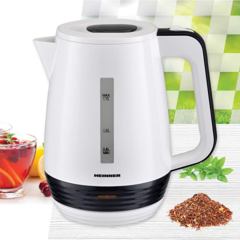 Fierbator Heinner HEK-17WH, 1.7 L, element incalzire inox, oprire automata, plastic, Negru/Alb [1]