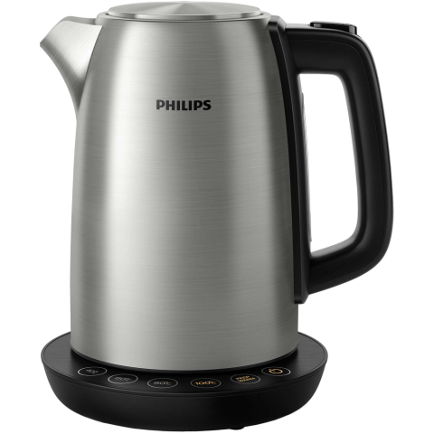 FIARE SI STATII DE CALCAT - Fierbator Philips HD9359/90, 2200 W, 1.7 L, baza 360°, 4 butoane presetate pentru selectarea bauturilor si a ingredientelor, Filtru cu microsita, control temperatura, Negru
