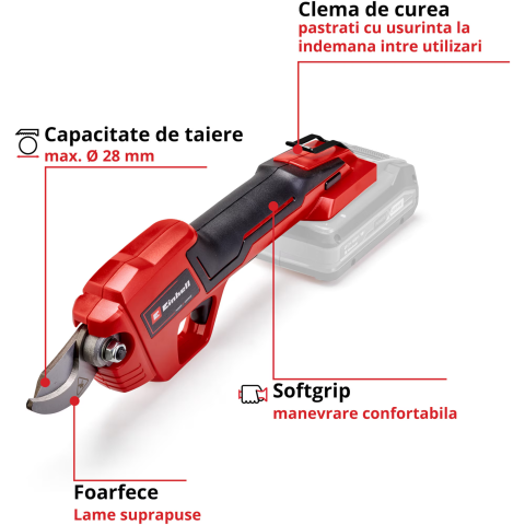 Foarfeca electrica de gradina/pentru crengi pe acumulator Einhell PXC GE-LS 18 Li-Solo, latime taiere 28 mm,fara acumulator si incarcator in setul de livrare [2]