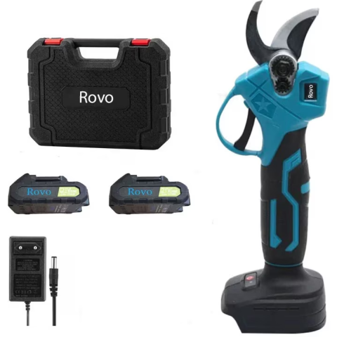 Scule electrice & Unelte - Foarfeca electrica pe acumulator pentru gradina Rovo RV-FE, 21 V, putere maxim 800 W, motor brushless, valiza de transport, taiere maxim 25 mm, contine: 2 acumulatori 2.0 Ah + incarcator + valiza tran
