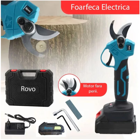 Foarfeca electrica pe acumulator pentru gradina Rovo RV-FE, 21 V, putere maxim 800 W, motor brushless, valiza de transport, taiere maxim 25 mm, contine: 2 acumulatori 2.0 Ah + incarcator + valiza tran [3]