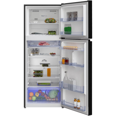Frigider cu doua usi Beko RDNT401I40SWBN, 375 l, NeoFrost Dual Cooling, HarvestFresh, NutriFreeze, Display touch control, No Frost Freezer, Clasa E, H 172 cm, Negru [2]