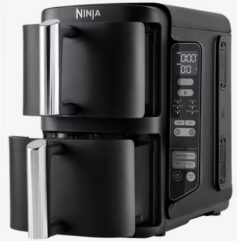Friteuza cu aer cald Ninja Double Stack SL300, 2470W, 7.6l, 6 functii de gatit, 2 sertare suprapuse cu acoperire ceramica, 2 placi Crisp cu invelis ceramic, cu 75% mai putine grasimi, pana la 240°C, 2 [1]