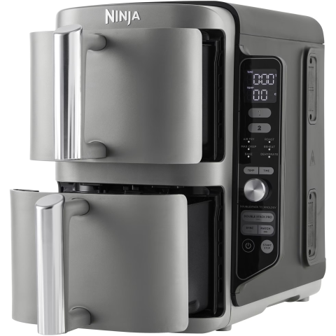 Friteuza cu aer cald Ninja Double Stack XL SL400, 9.5l, 2470W, 6 functii de gatit, 2 placi cu invelis ceramic, 2 placi grill din inox, gri [3]