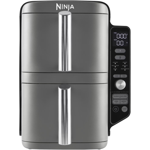 ELECTROCASNICE - RESIGILATE - Friteuza cu aer cald Ninja Double Stack XL SL400, 9.5l, 2470W, 6 functii de gatit, 2 placi cu invelis ceramic, 2 placi grill din inox, gri