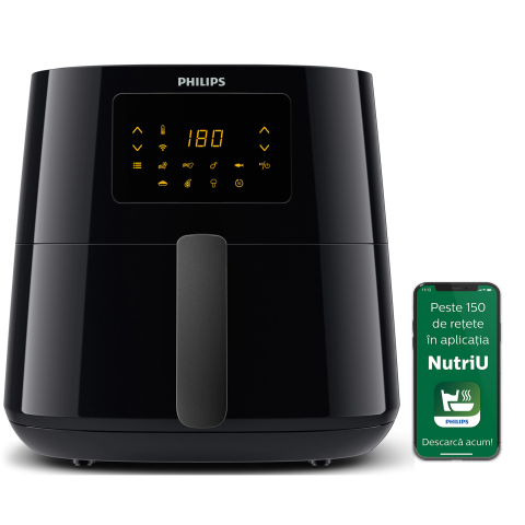 Friteuza cu aer cald Philips HD9280/90 Airfryer Essential Collection, capacitate 6.2 L, Rapid Air, Digital, Wifi, 7 presetari, Corp negru/ Maner negru [1]