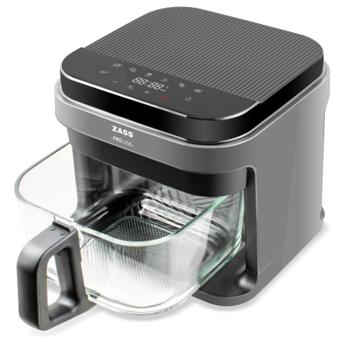 ELECTROCASNICE - RESIGILATE - Friteuza cu aer cald ZASS ZAF 09, Capacitate de 5, 5l, Cos de sticla securizata detasabil, Control digital, Gri Antracit