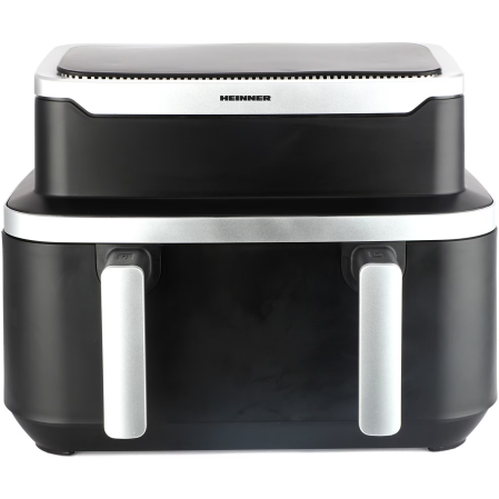 Electrocasnice - Friteuza dubla cu aer cald Heinner match&sinc HAF-DDB9BK26, 2600w, capacitate totala 9l, control digital individual, termostat reglabil 60-200 grade, negru
