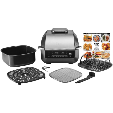 Gratar electric si airfryer Ninja Foodi AirGrill EG351EU, 1760 W, functie friteuza aer cald, 5 functii, 40°- 265°C, display digital, invelis ceramic, termometru digital, negru-argintiu [1]