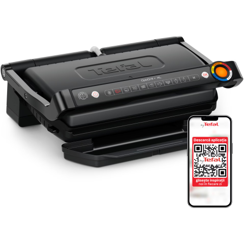 ELECTROCASNICE - RESIGILATE - Gratar electric Tefal OptiGrill+ XL GC727810, 2000W, 9 programe de gatire automate, indicator gatire, placi detasabile cu invelis antiaderent, negru