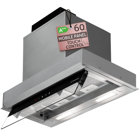 Hota incorporabila Turbionaire TEN60BS, Putere de absorbtie 720 mc/h, Motor Brushless, Control tactil pe Panoul mobil, Dubla aspiratie, Sticla tratata termic, Instalare flexibila, Iluminat LED,Clasa A [1]