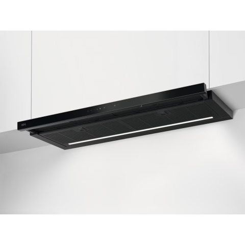 HOTE SI PLITE ELECTRICE - Hota telescopica incorporabila AEG GDP869PB, Panel frontal de sticla,Control electronic, Conectivitate plita; Functie Breeze, Perfect Illumination, Putere de absorbtie 650 mc/h, 90 cm, Negru