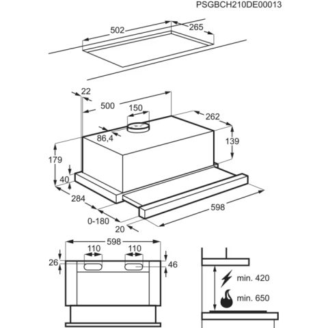 Hota telescopica incorporabila Electrolux LFP326S, Putere de absorbtie 410 mc/h, 1 motor, 60 cm, Inox [2]