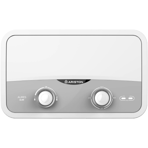 SANITARE - RESIGILATE - Incalzitor instant electric pentru apa Ariston AURES SLIM FLOW, Instalare single-point, Buton reglare debit, Protectie electrica IP25, Termostat cu siguranta dubla, 4 setari de putere, Kit robinet/dus