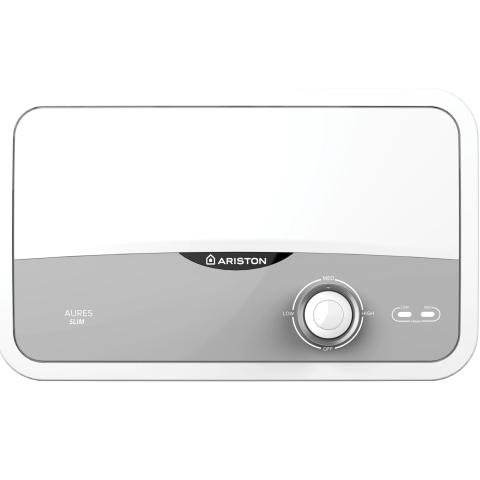 SANITARE - RESIGILATE - Incalzitor instant electric pentru apa Ariston AURES SLIM, Instalare single-point, Protectie electrica IP25, Termostat cu siguranta dubla, 4 setari de putere, Kit robinet/dus