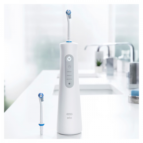 Irigator bucal portabil Oral-B AquaCare Pro Expert Series 6, Tehnologie Oxyjet, 3 intensitati, 2 fluxuri de apa, fara fir, Alb [2]