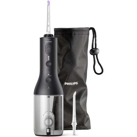 Irigator bucal tip dus bucal Philips Sonicare HX3826/33 cu tehnologie QuadStream, portabil, 2 moduri de curatare, 3 niveluri de intensitate , include 2 x capete de curatare si 1 x husa trasport, negru [1]