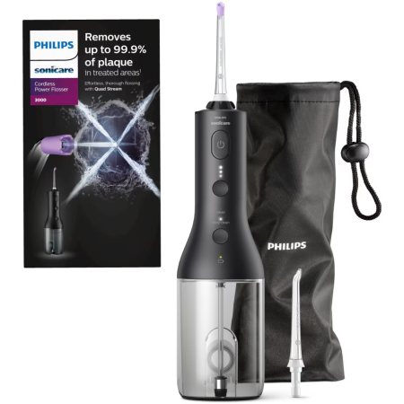 Irigatoare Bucale - Irigator bucal tip dus bucal Philips Sonicare HX3826/33 cu tehnologie QuadStream, portabil, 2 moduri de curatare, 3 niveluri de intensitate , include 2 x capete de curatare si 1 x husa trasport, negru