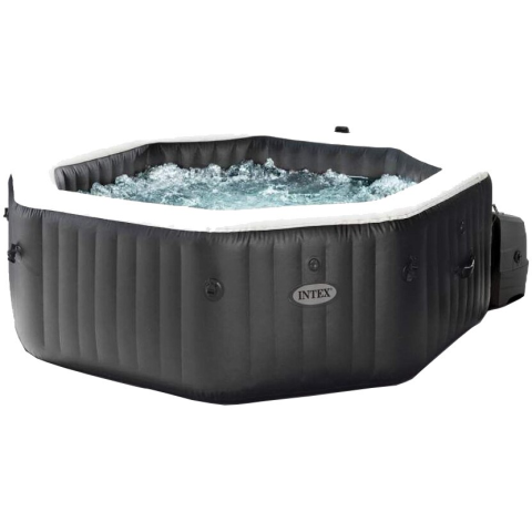 PISCINE - RESIGILATE - Jacuzzi gonflabil PureSpa Onyx Black Bubble Deluxe Intex 28462, D218xH71cm, PVC, 6 locuri, protectie baza, prelata acoperire si 2 tetiere gonflabile