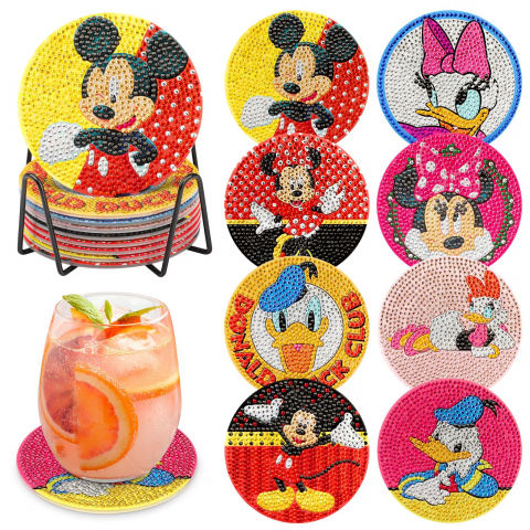 Jucarii - Kit Pictura cu Diamante pentru Copii, DAERLE, Set Arta Tematica Mickey Mouse si Prietenii, Suport Pahare, 8 Bucati