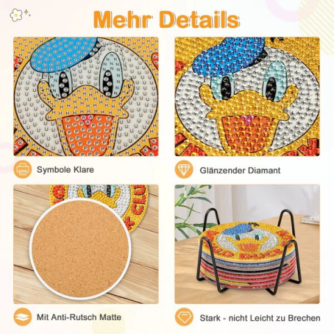 Kit Pictura cu Diamante pentru Copii, DAERLE, Set Arta Tematica Mickey Mouse si Prietenii, Suport Pahare, 8 Bucati [4]