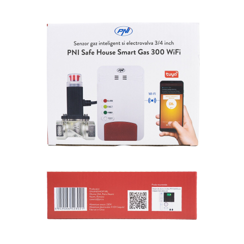 RESIGILATE - Kit senzor gaz inteligent si electrovalva PNI Safe House Smart Gas 300 Wi-Fi, PNI-SHS300,cu alertare sonora, aplicatie de mobil Tuya Smart, integrare in scenarii si automatizari smart cu alte produse