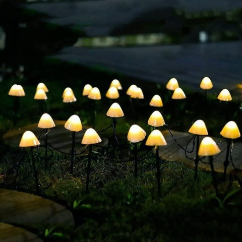 Lampa solara LED Rovo 01-Alb, ciupercute, acumulator 600 mAh, 8 moduri de functionare, lumina alba calda (3000K), 6.5m [1]